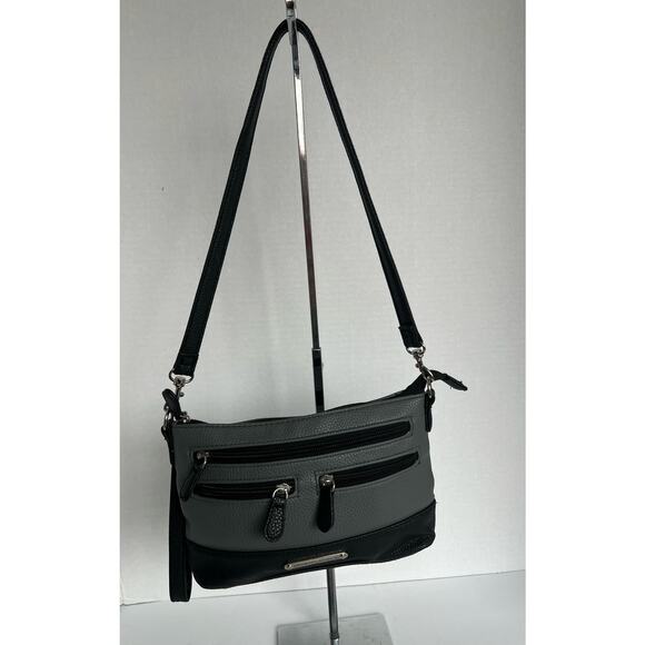 STONE & CO Small Pebbled Leather Purse The SYDNEY Clutch Shoulder Bag Gray Black - Picture 1 of 10